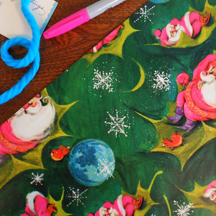 vibrant celestial santa gift wrap