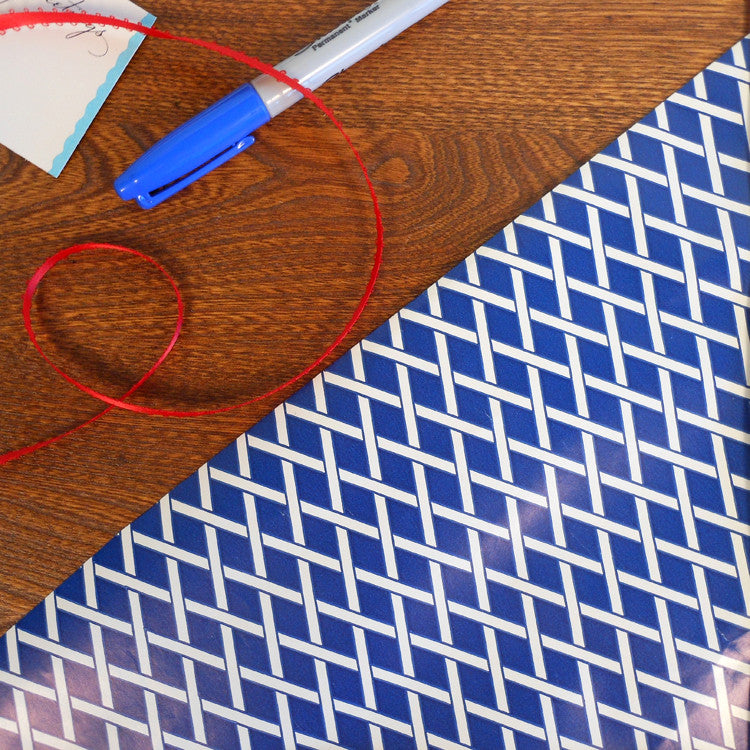 vintage navy blue with white lattice gift wrap