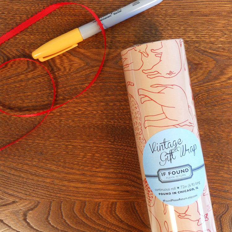 animal menagerie vintage gift wrap