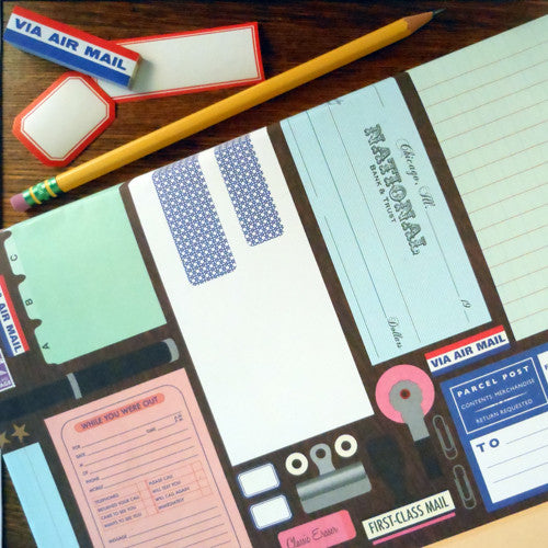 vintage office supplies gift wrap