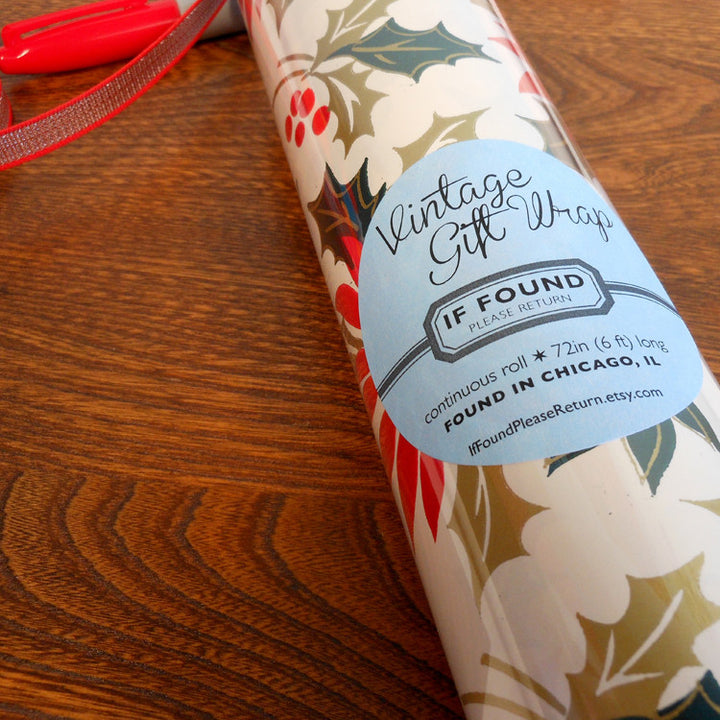 classic poinsettias & holly vintage gift wrap