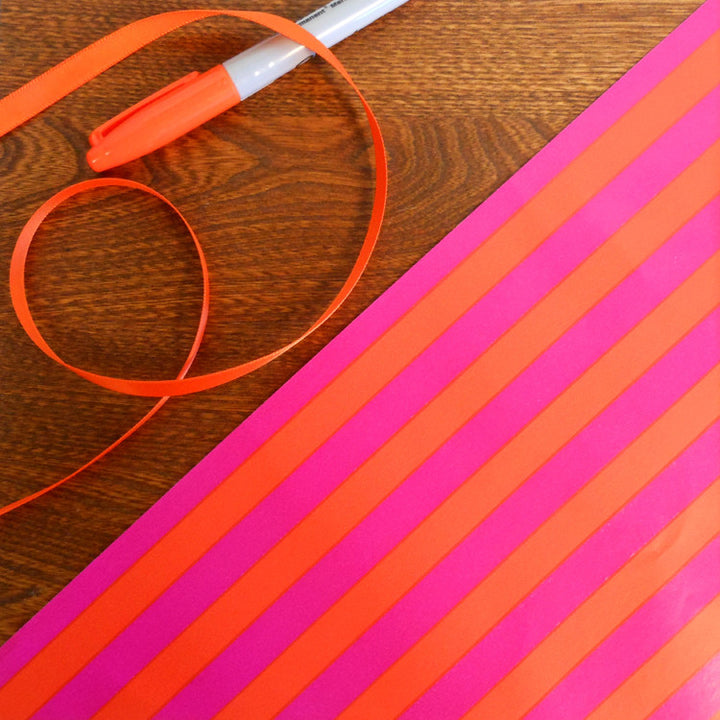 vintage hot pink & bright orange striped gift wrap roll