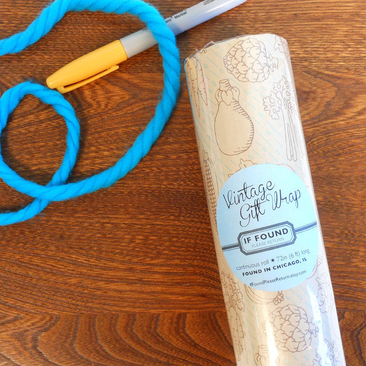 vintage iridescent veggies gift wrap