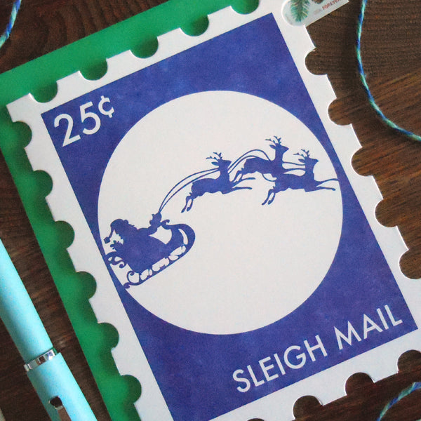 sleigh mail holiday stamp