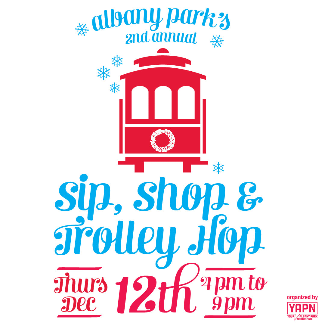 save the date - Sip, Shop, Trolley Hop!